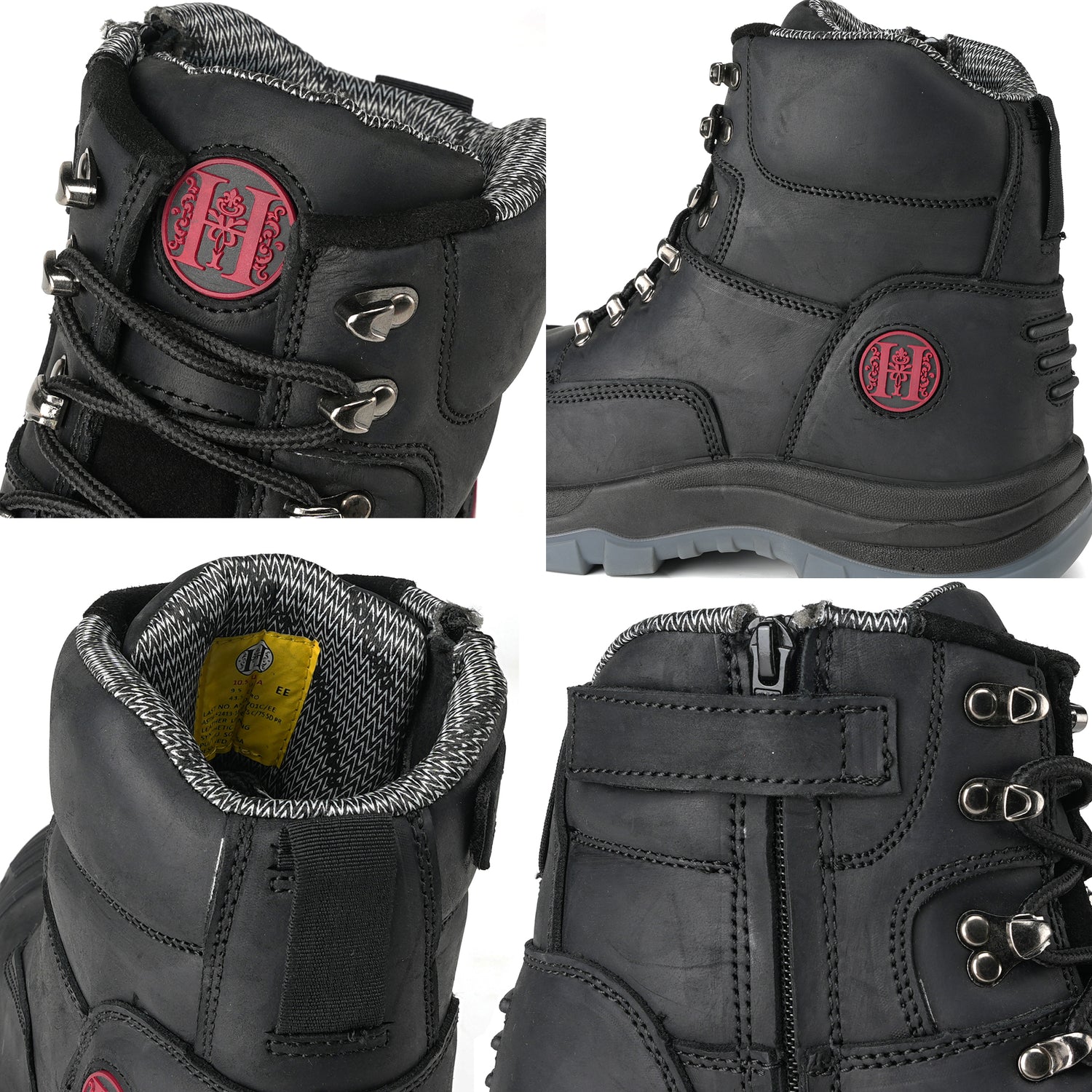 81N07 Work Boots for Men, Composite Toe, YKK Zipper, 6" Non-Slip Safety Leather Shoes, Static Dissipative, Breathable