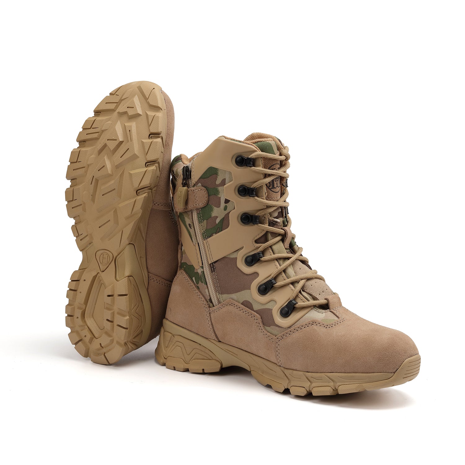 AM1001 8" Men's Military Tactical Work Boots, Hiking Motorcycle Combat Boots with YKK Side Zipper