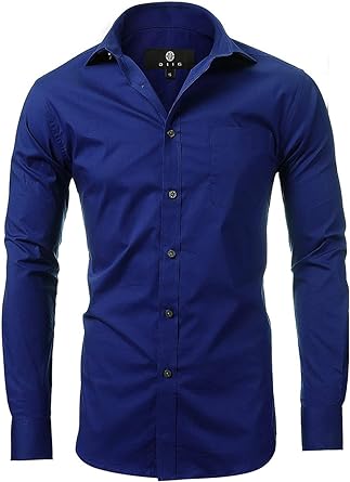Dress Shirt for Men - Long Sleeve Solid Slim Regular Fit Business Shirt-Blue