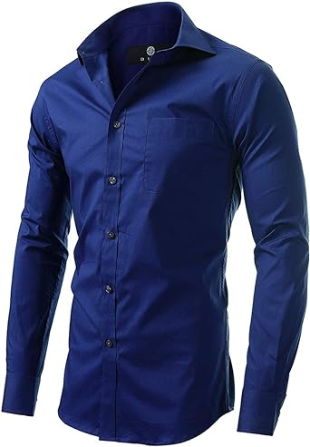Dress Shirt for Men - Long Sleeve Solid Slim Regular Fit Business Shirt-Blue