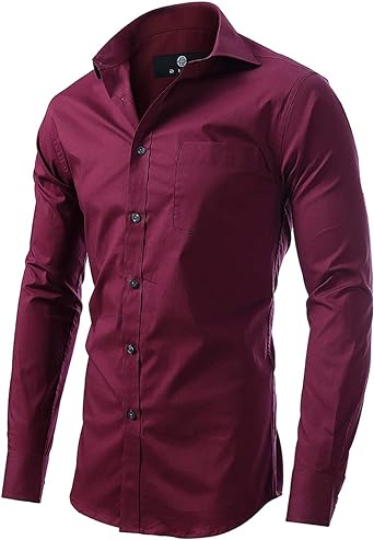 Dress Shirt for Men - Long Sleeve Solid Slim Regular Fit Business Shirt-Burgundy