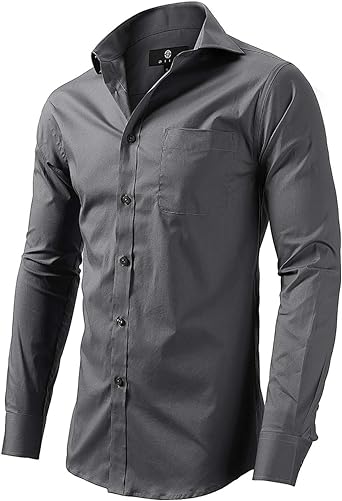 Dress Shirt for Men - Long Sleeve Solid Slim Regular Fit Business Shirt-Gray