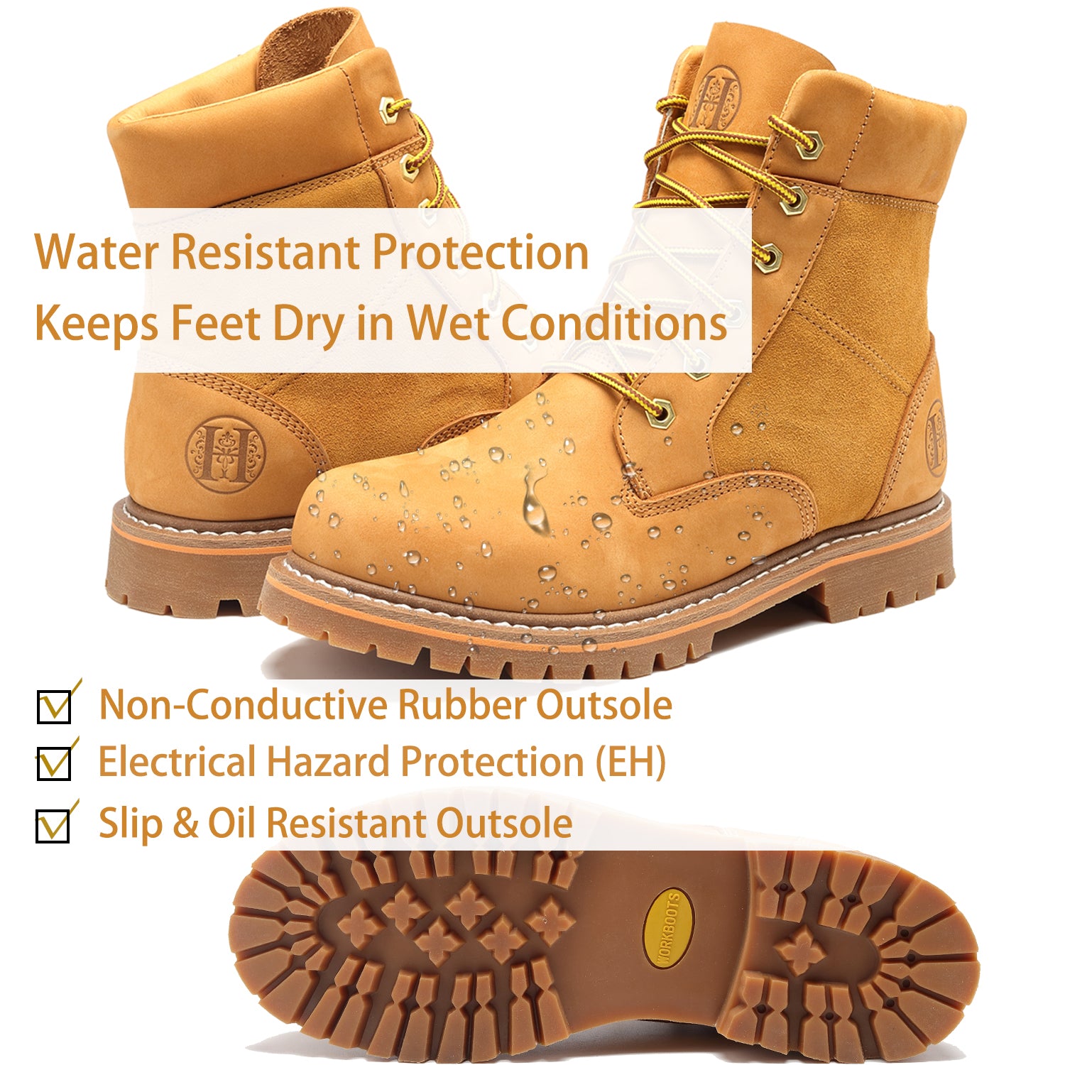 HANDPOINT H84102 Mens 6" Soft Toe Suretrack Leather Slip Resistant Durable Work Boots