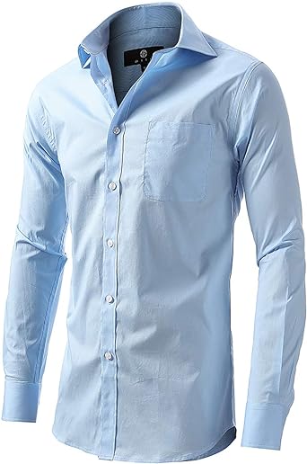 Dress Shirt for Men - Long Sleeve Solid Slim Regular Fit Business Shirt-Light Blue