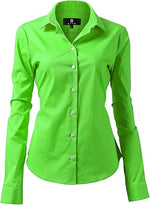 Womens Button Down Shirts - Long Sleeve Business Casual Blouses Light Green