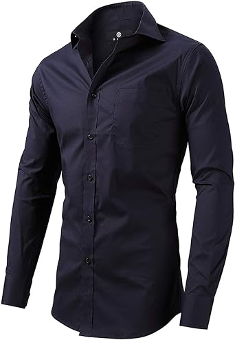 Dress Shirt for Men - Long Sleeve Solid Slim Regular Fit Business Shirt-Navy