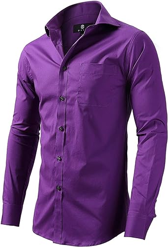 Dress Shirt for Men - Long Sleeve Solid Slim Regular Fit Business Shirt-Purple