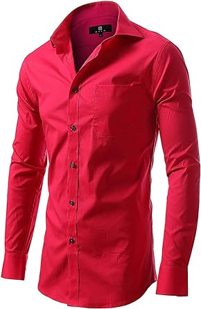 Dress Shirt for Men - Long Sleeve Solid Slim Regular Fit Business Shirt-Red
