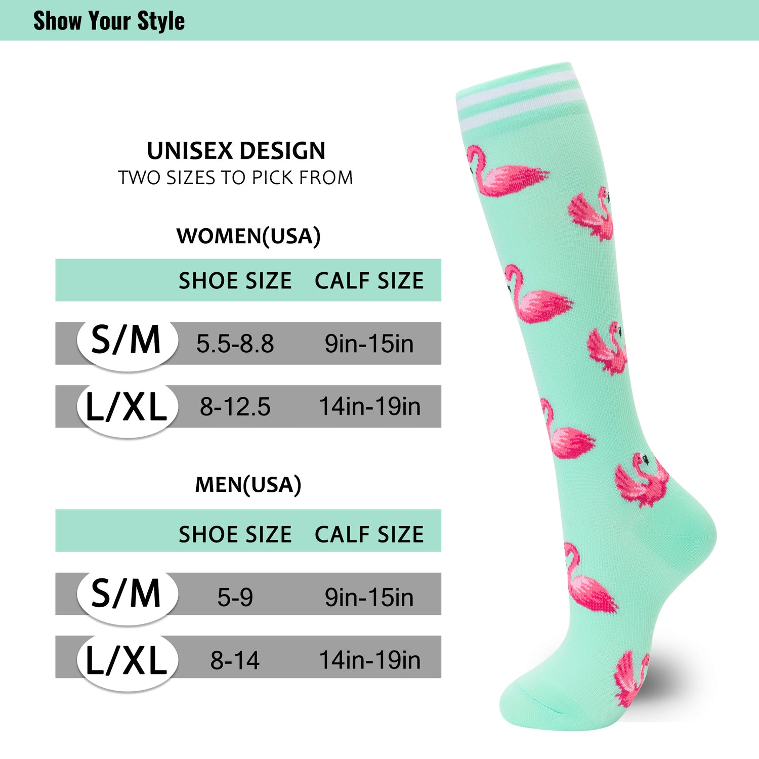 FE034-Compression Socks Women Men 6 Pairs, Knee High Best Support Circulation Socks