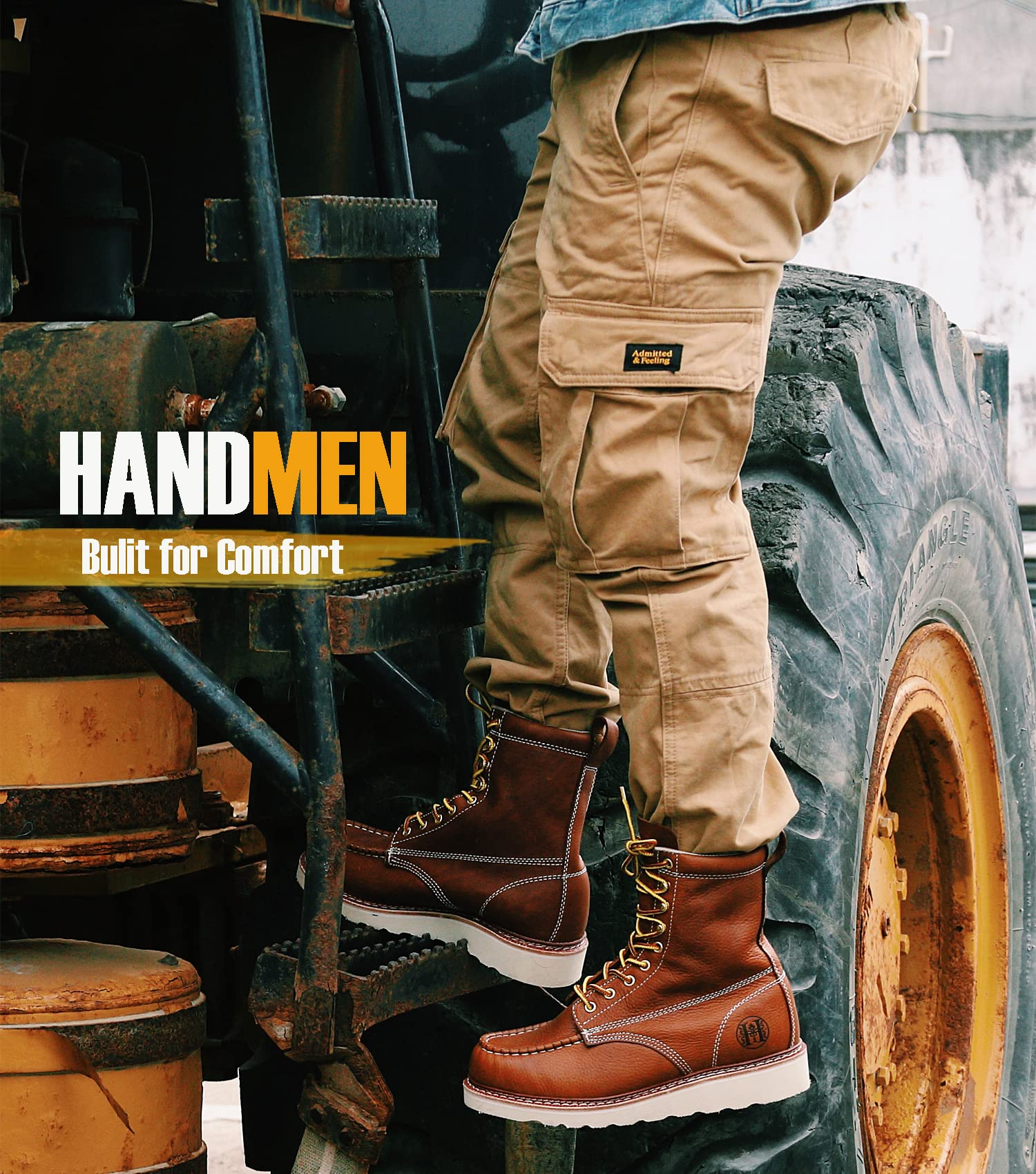 HVB808 Stylish Classic 8" Soft Toe Mens Work Boots Leather Slip Resistant Durable Breathable Stylish Boots