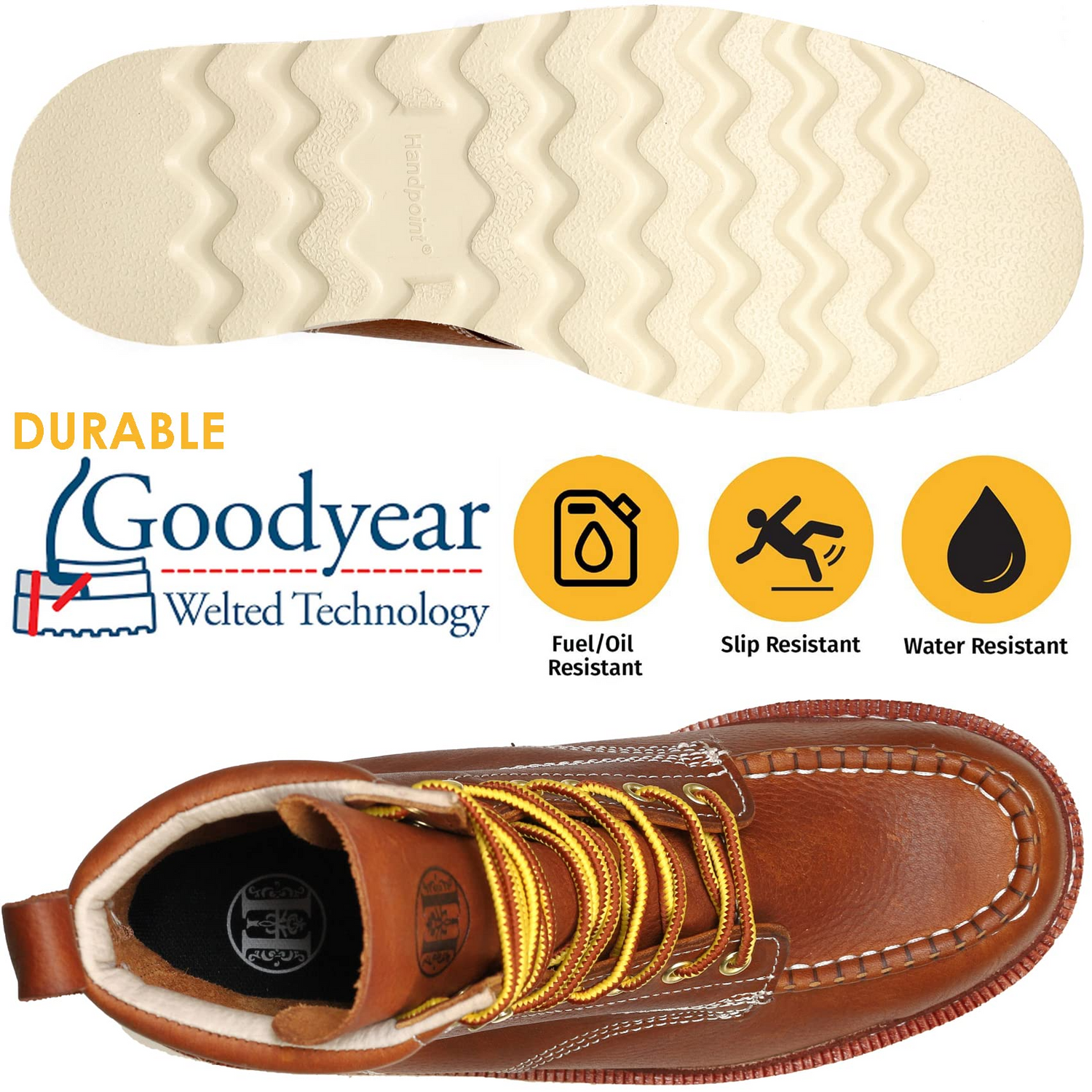 HVB806 Men’s 6" Soft Toe Work Boots, Water Resistant, Breathable, for Construction & Daily Use