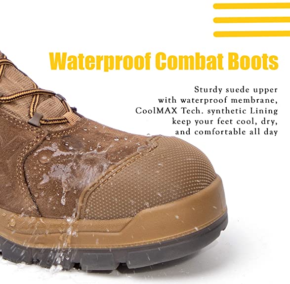 AB001 Men's 8" Steel Toe Tactical Boots, Outdoor Lightweight Coyote Military Boots for Hiking Work Combat