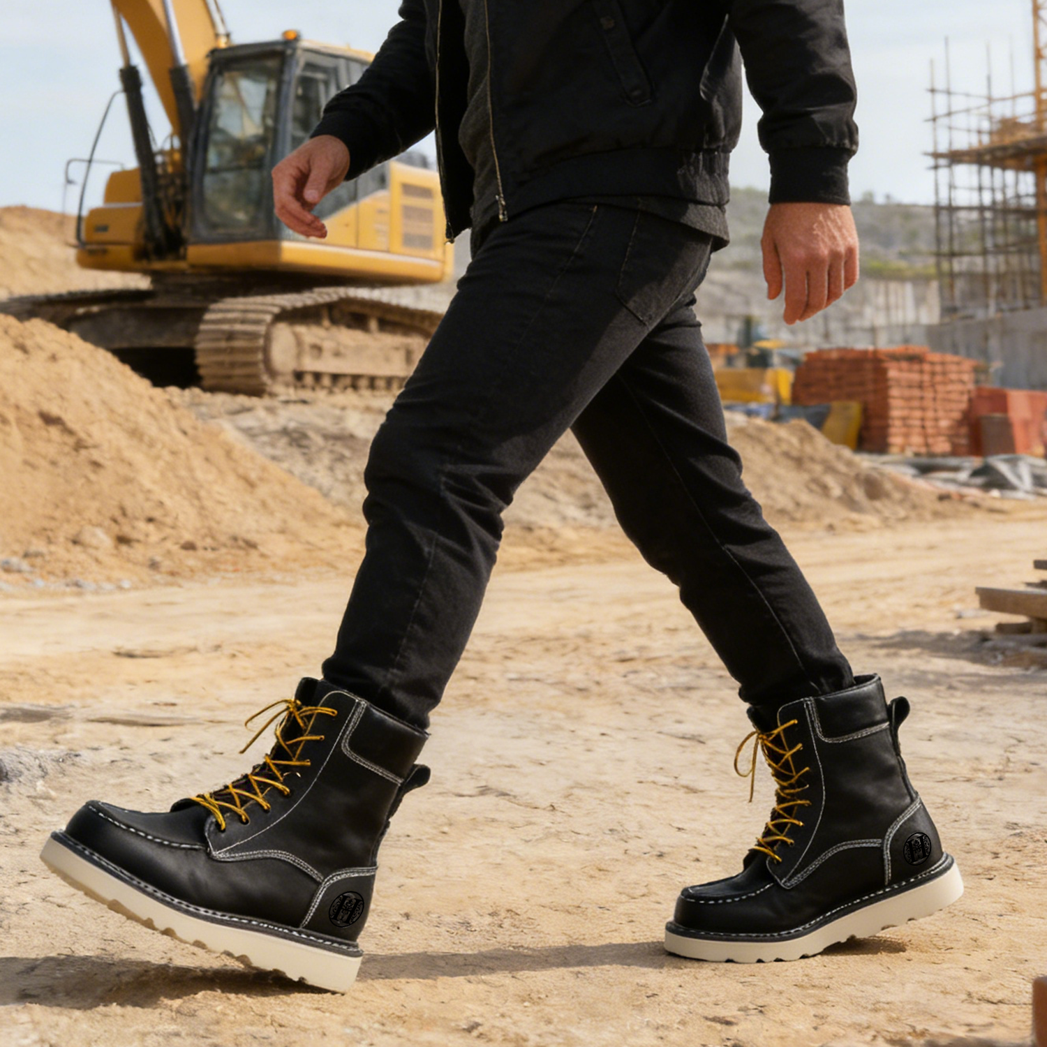 Wholesale Men’s Soft Toe Work Boots | Customizable Bulk Orders (MOQ 300 Pairs)-40LF008BK