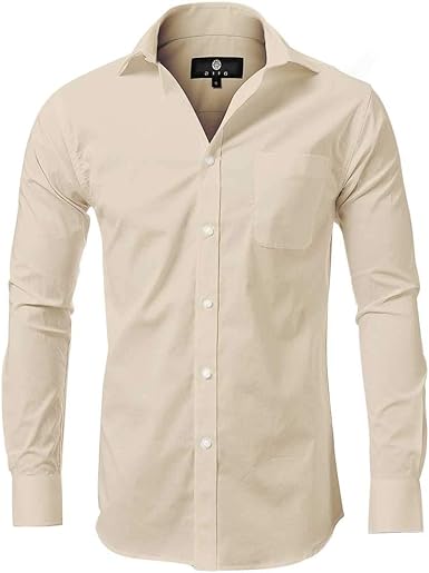 Dress Shirt for Men - Long Sleeve Solid Slim Regular Fit Business Shirt-Beige