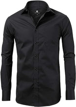 Charger l&#39;image dans la galerie, Dress Shirt for Men - Long Sleeve Solid Slim Regular Fit Business Shirt-Black
