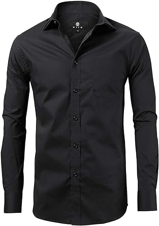 Dress Shirt for Men - Long Sleeve Solid Slim Regular Fit Business Shirt-Black