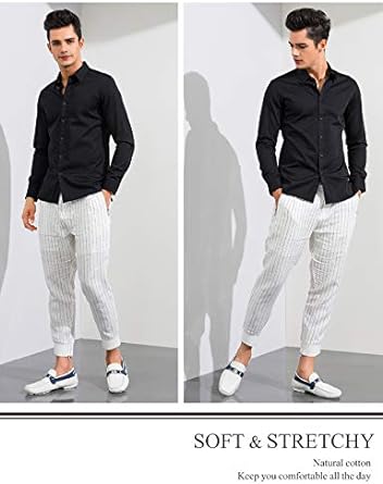 Dress Shirt for Men - Long Sleeve Solid Slim Regular Fit Business Shirt-Black