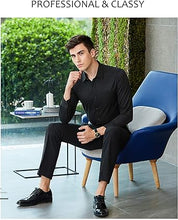 Cargar imagen en el visor de la galería, Dress Shirt for Men - Long Sleeve Solid Slim Regular Fit Business Shirt-Black

