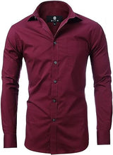 Cargar imagen en el visor de la galería, Dress Shirt for Men - Long Sleeve Solid Slim Regular Fit Business Shirt-Burgundy
