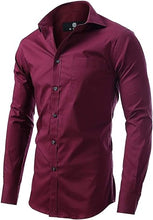 Cargar imagen en el visor de la galería, Dress Shirt for Men - Long Sleeve Solid Slim Regular Fit Business Shirt-Burgundy
