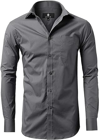 Dress Shirt for Men - Long Sleeve Solid Slim Regular Fit Business Shirt-Gray