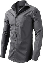 Charger l&#39;image dans la galerie, Dress Shirt for Men - Long Sleeve Solid Slim Regular Fit Business Shirt-Gray
