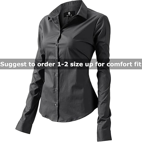 Womens Button Down Shirts - Long Sleeve Business Casual Blouses Gray