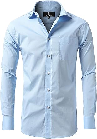 Dress Shirt for Men - Long Sleeve Solid Slim Regular Fit Business Shirt-Light Blue