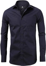Charger l&#39;image dans la galerie, Dress Shirt for Men - Long Sleeve Solid Slim Regular Fit Business Shirt-Navy
