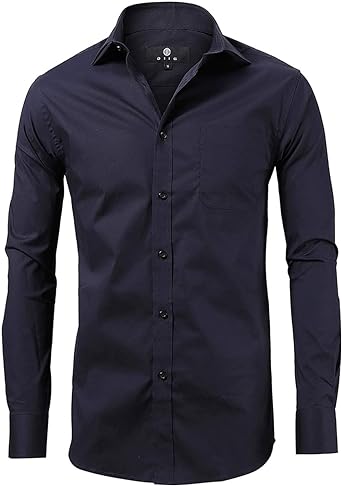 Dress Shirt for Men - Long Sleeve Solid Slim Regular Fit Business Shirt-Navy
