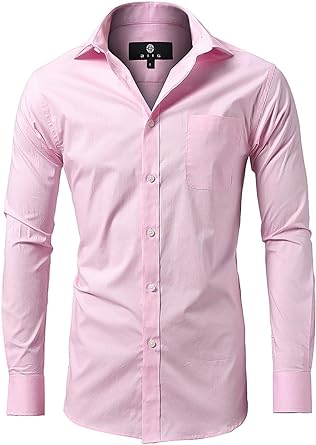 Dress Shirt for Men - Long Sleeve Solid Slim Regular Fit Business Shirt-Pink