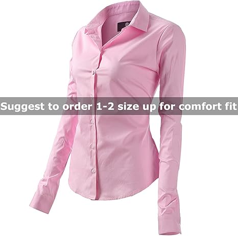 Womens Button Down Shirts - Long Sleeve Business Casual Blouses Pink