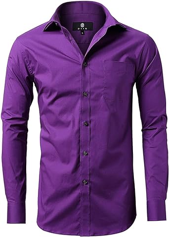 Dress Shirt for Men - Long Sleeve Solid Slim Regular Fit Business Shirt-Purple