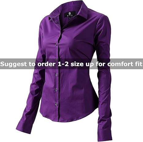 Womens Button Down Shirts - Long Sleeve Business Casual Blouses Purple