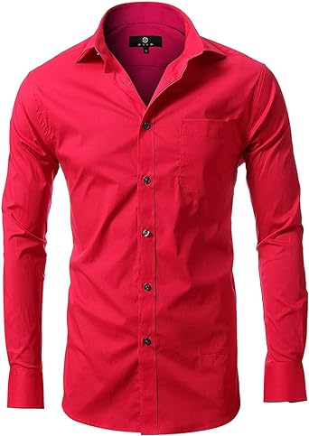 Dress Shirt for Men - Long Sleeve Solid Slim Regular Fit Business Shirt-Red