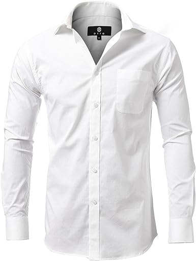 Dress Shirt for Men - Long Sleeve Solid Slim Regular Fit Business Shirt-White