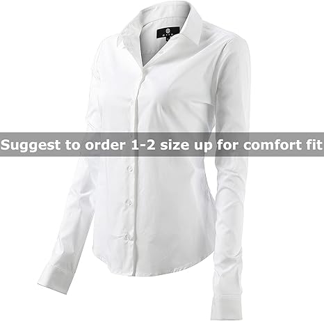 Womens Button Down Shirts - Long Sleeve Business Casual Blouses White