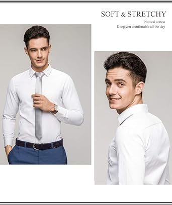 Dress Shirt for Men - Long Sleeve Solid Slim Regular Fit Business Shirt-White