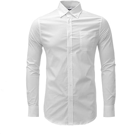 Dress Shirt for Men - Long Sleeve Solid Slim Regular Fit Business Shirt-White/Button