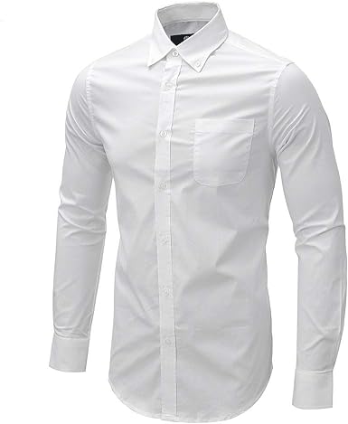 Dress Shirt for Men - Long Sleeve Solid Slim Regular Fit Business Shirt-White/Button