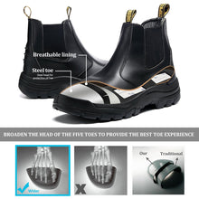 画像をギャラリービューアに読み込む, LV 822 Men&#39;s Slip-on Work Boots w/ Steel Toe Waterproof Black
