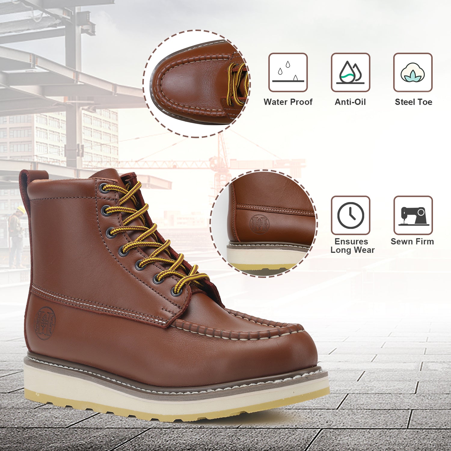 HANDPOINT 84994 Men's 6" Leather Slip Resistant Durability Soft Toe Work Boots
