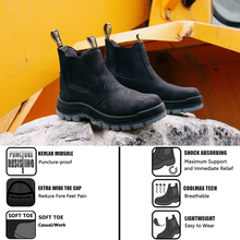 画像をギャラリービューアに読み込む, 80N04 Black Soft Toe Waterproof Working Boots, Slip Resistant Anti-Static Slip-on Safety Working Boots for Men
