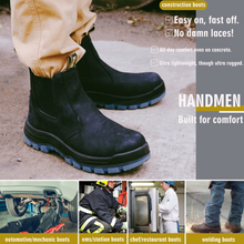 画像をギャラリービューアに読み込む, 80N04 Black Soft Toe Waterproof Working Boots, Slip Resistant Anti-Static Slip-on Safety Working Boots for Men
