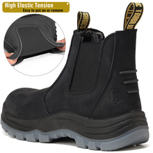 Lade das Bild in den Galerie-Viewer, 80N04 Black Soft Toe Waterproof Working Boots, Slip Resistant Anti-Static Slip-on Safety Working Boots for Men
